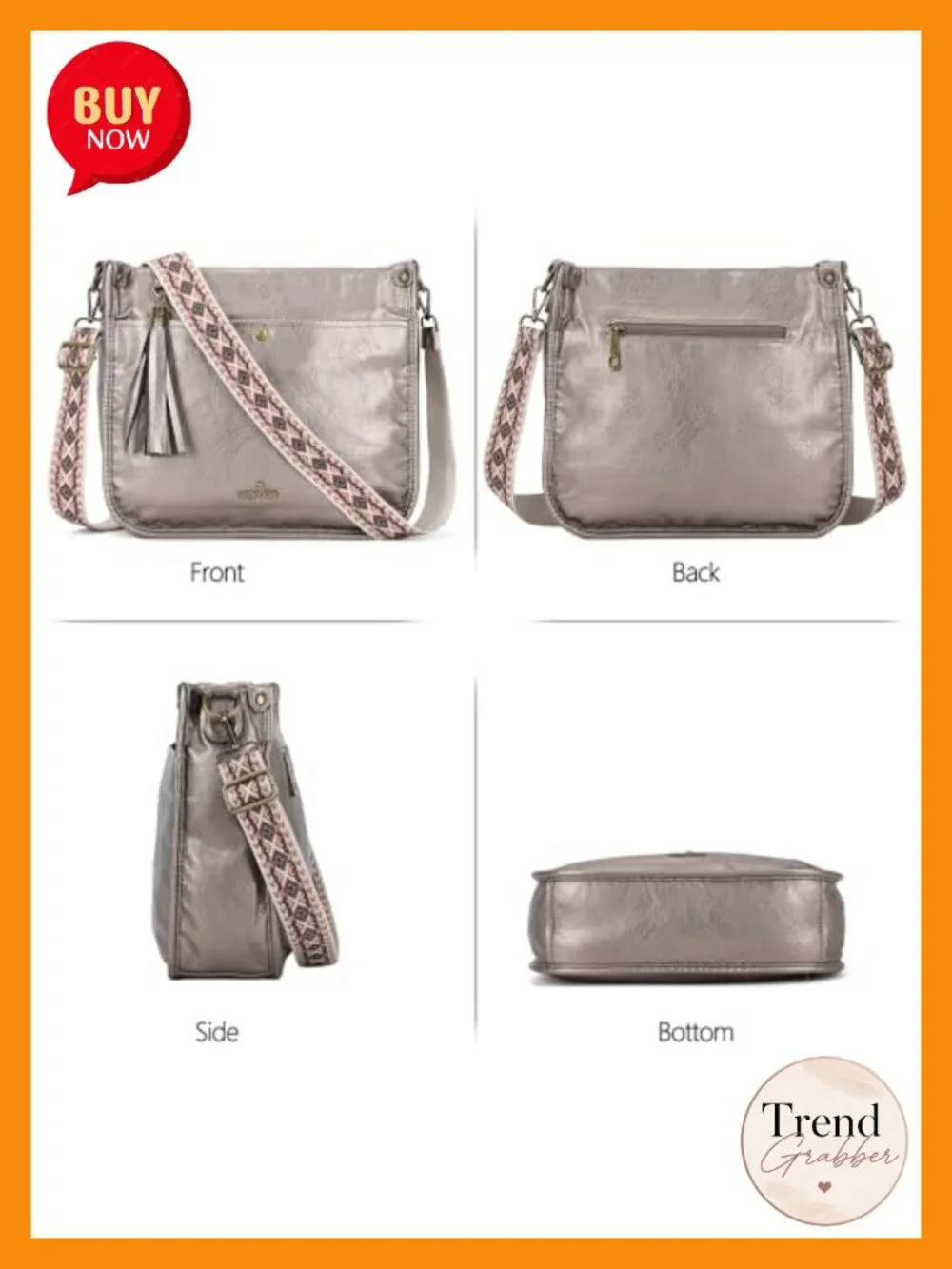 Trendy Vegan Leather Hobo Crossbody Bag with Tassel & Guitar Strap